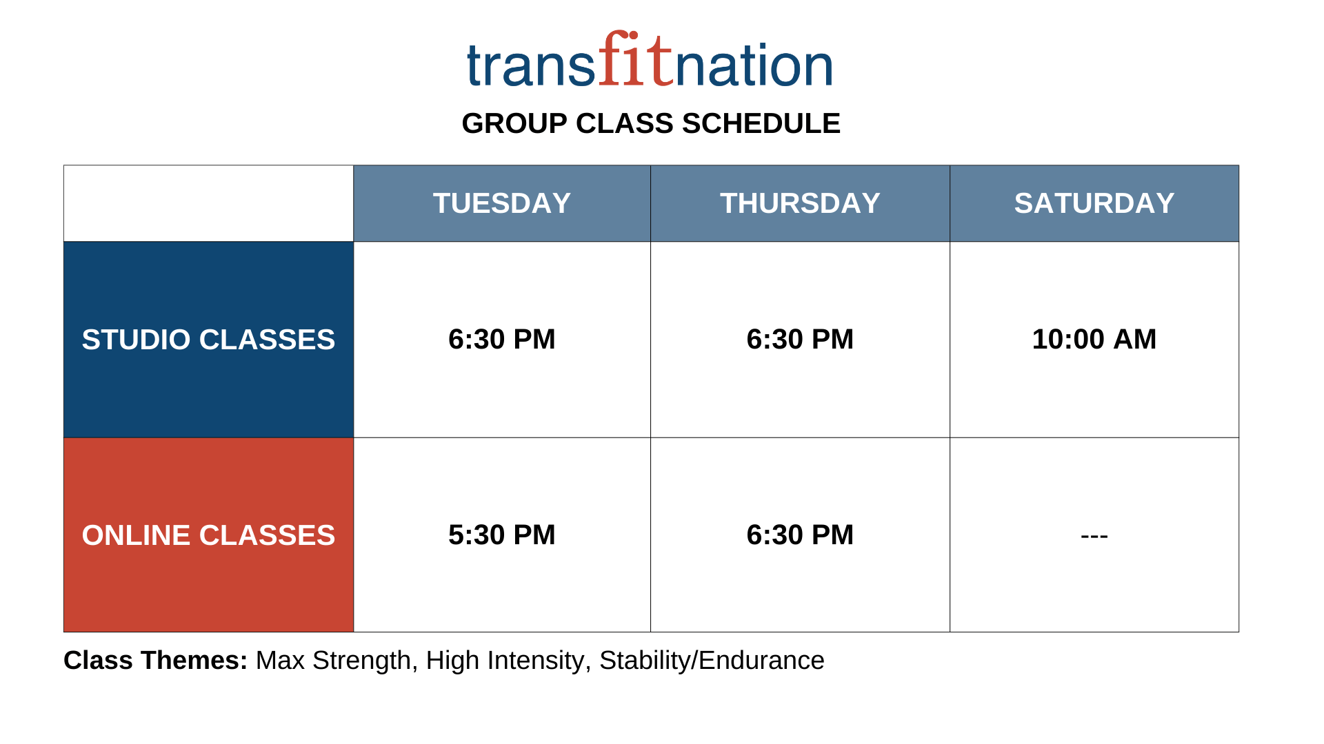 Group Fitness Class Schedule Transfitnation Smithtown